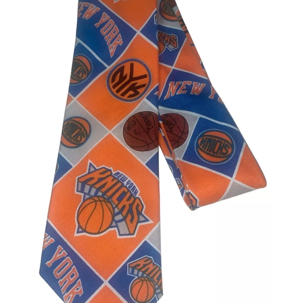New York Knicks Tie unisex Orange and Blue cotton logo print playoffs